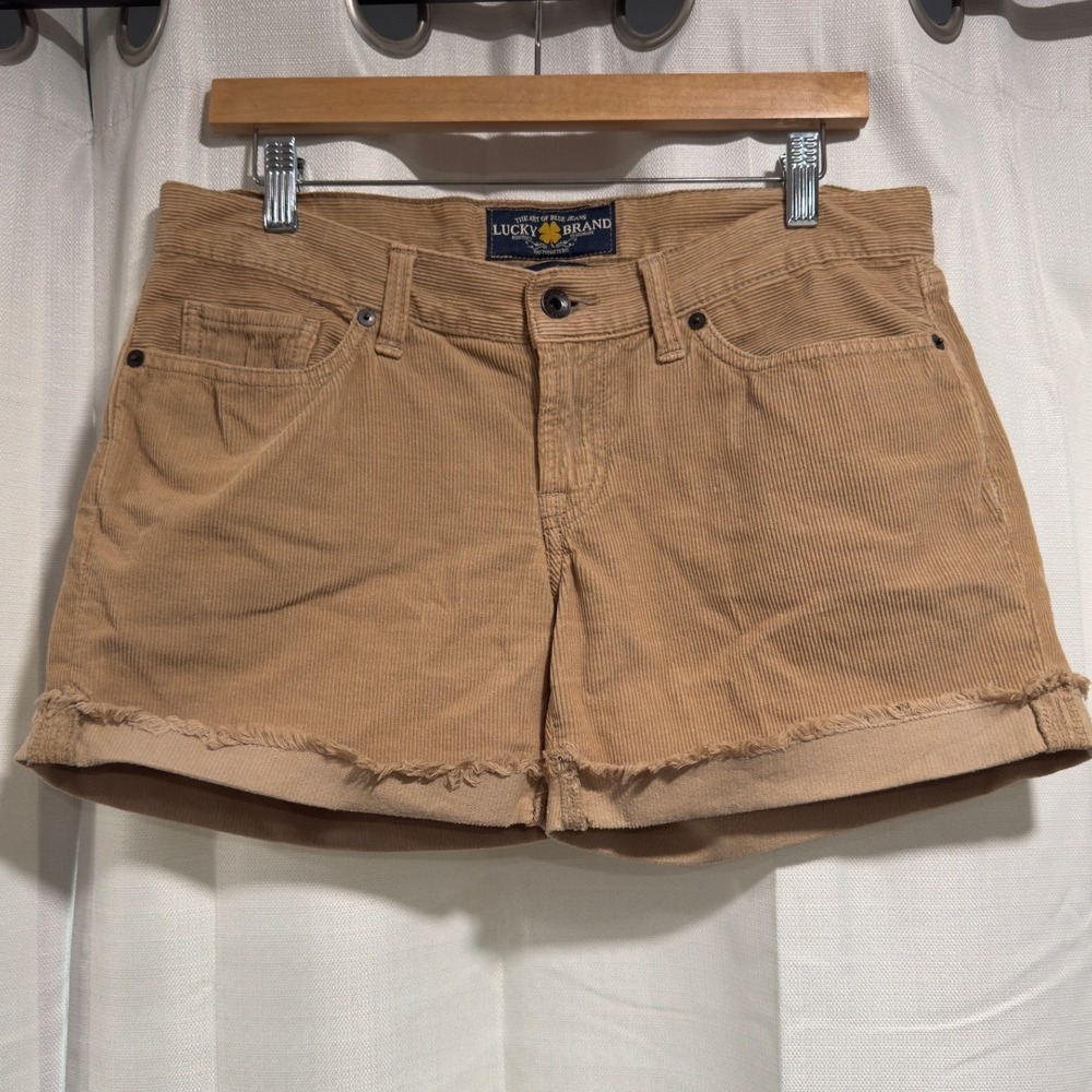 Lucky‎ Brand Womens Tan Corduroy Shorts Raw Hem Frayed Cuffed Size 4 27 Cotton